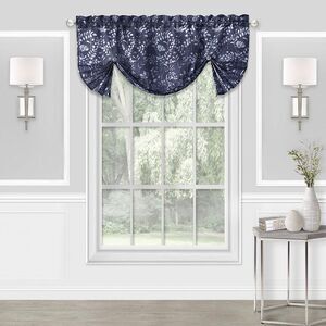 Charlotte Navy Blue Floral Modern Window Curtain Panel: 52" x 17", Valance